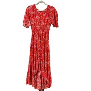 ABEL THE LABEL Women's Dress Floral Red Short Sleeve Elastic Waist Size M